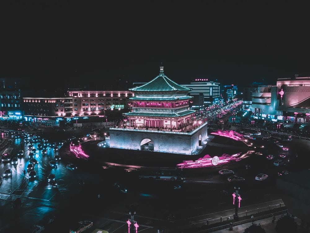 Paint By Numbers | Xi’An - Aerial Photography Of Pagoda Building At Nighttime