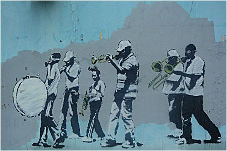 Banksy Musicians (Gas Mask Marching Band) Graffiti - New Orleans, USA