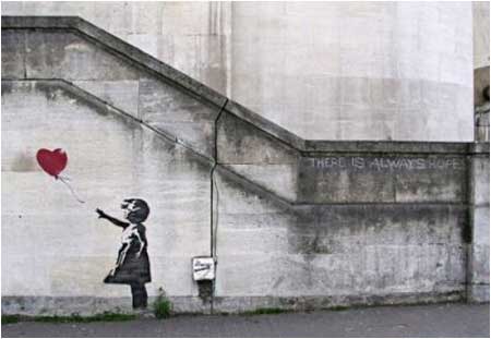 Banksy There is Always Hope Balloon Girl Graffiti - South Bank, London