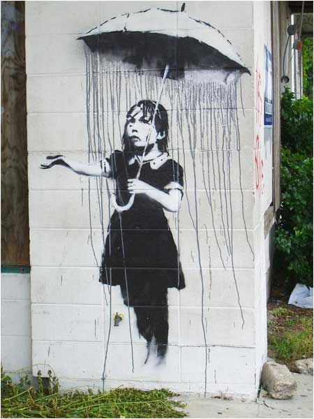 Banksy Umbrella Girl Graffiti - New Orleans, USA