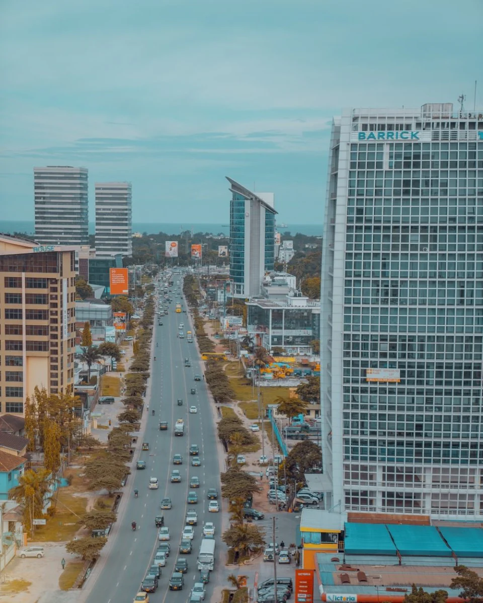 Paint By Numbers | Dar Es Salaam - Cars On Road Near High Rise Buildings During Daytime