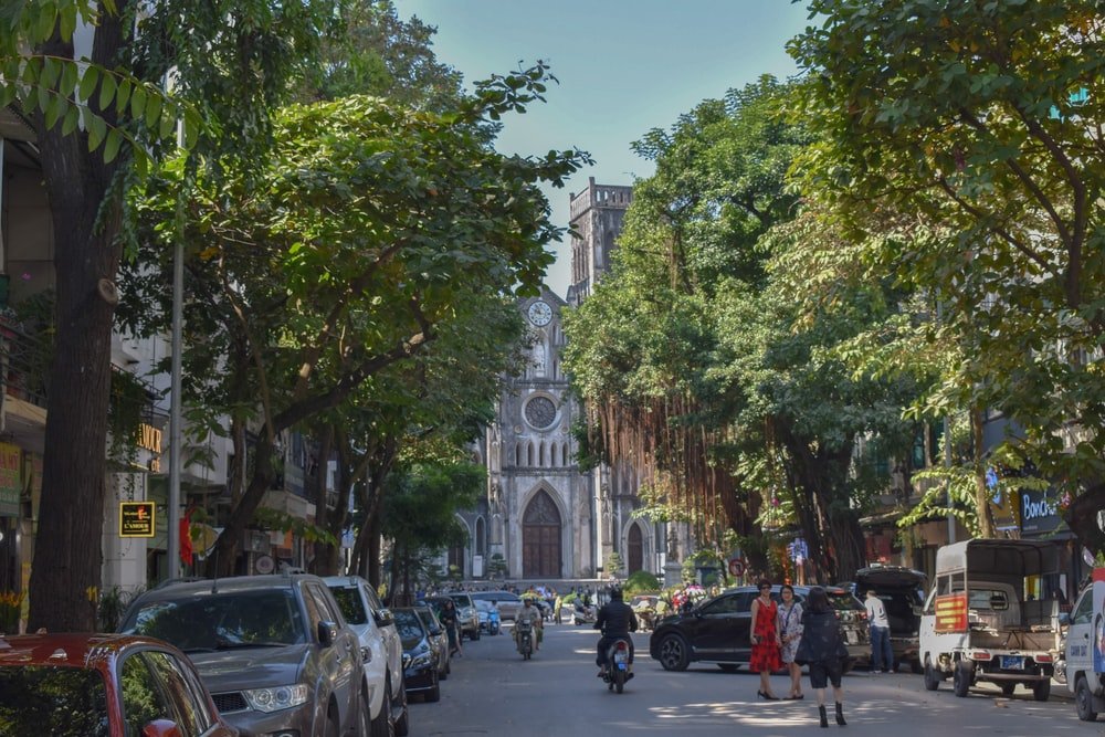 Paint By Numbers | Hanoi - Cars Parked On Sidewalk Near Green Trees And Buildings During Daytime