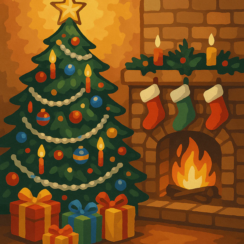 Christmas Tree & Fireplace - Paint By Numbers Kit