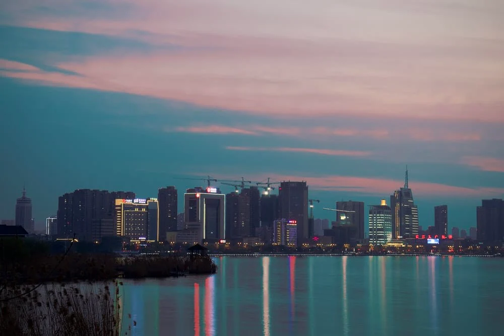 Paint By Numbers | Zhenjiang - City Skyline Near Body Of Water During Night Time
