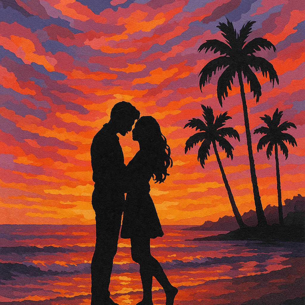 Couple Silhouette Sunset Beach - Paint By Numbers