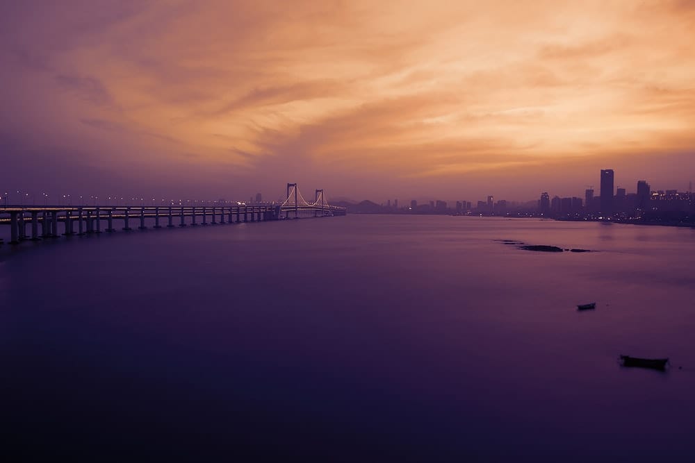 Paint By Numbers | Dalian - Gray Bridge Above Body Of Water During Golden Hour Photography
