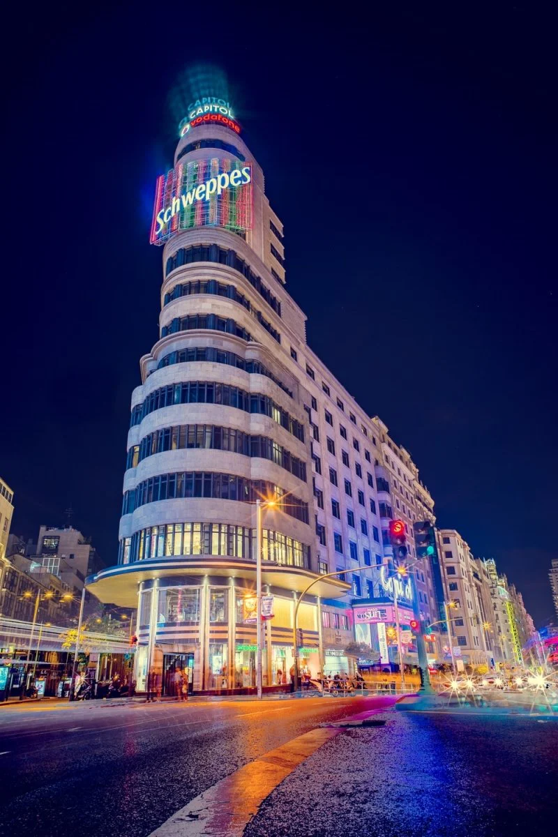 Paint By Numbers | Madrid - Gray Schweppes Building Turn-On Lights During Night Time