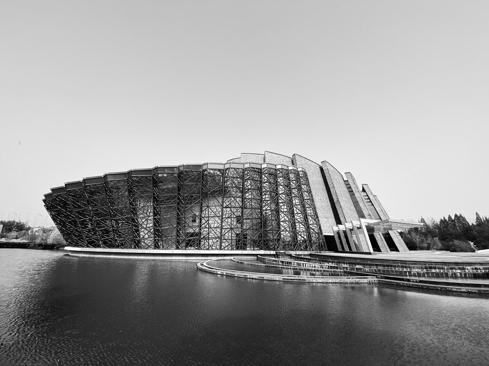 Paint By Numbers | Jiaxing - Grayscale Photo Of Building Near Body Of Water