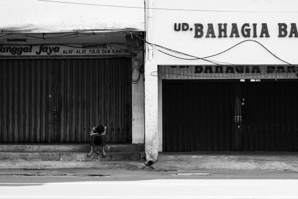 Paint By Numbers | Surabaya - Grayscale Photo Of Person Sitting Building Stair