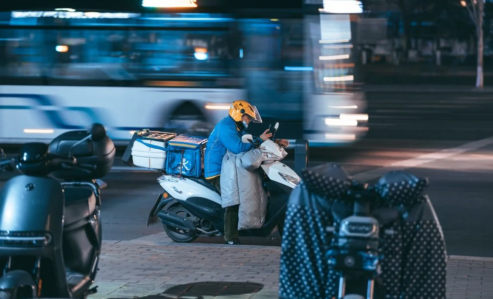 Paint By Numbers | Jinan - Man In Blue Jacket And Black Helmet Riding On Blue Motorcycle
