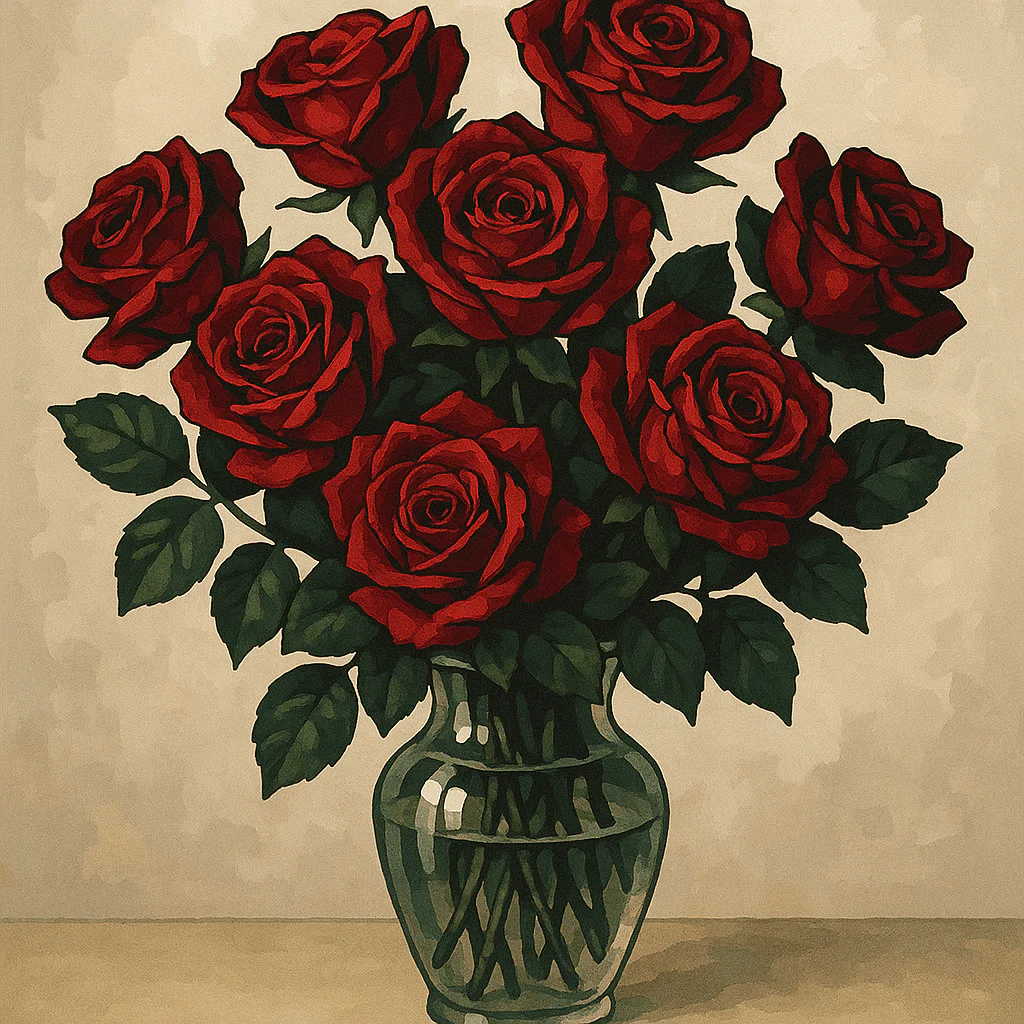 Paint By Numbers | Red Roses in Crystal Vase