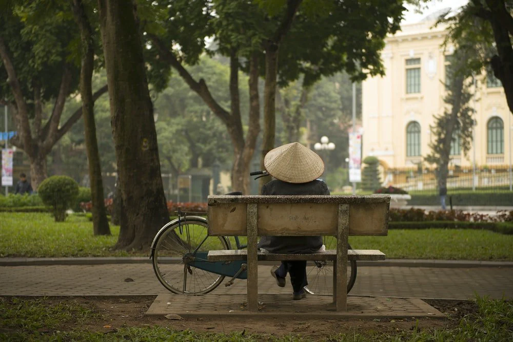Paint By Numbers | Hanoi - Person Sitting On Bench In Front Of Commuter Bike