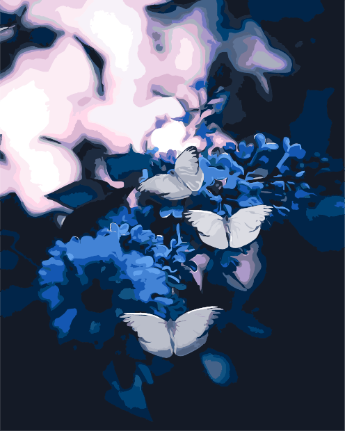 Paint By Numbers | Butterfly - Photo Of Three Butterflies Pollinating On Purple Petaled Flowers