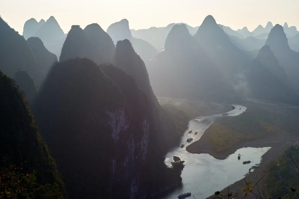 Paint By Numbers | Guilin - Silhouette Of Rock Formation And River During Daytime