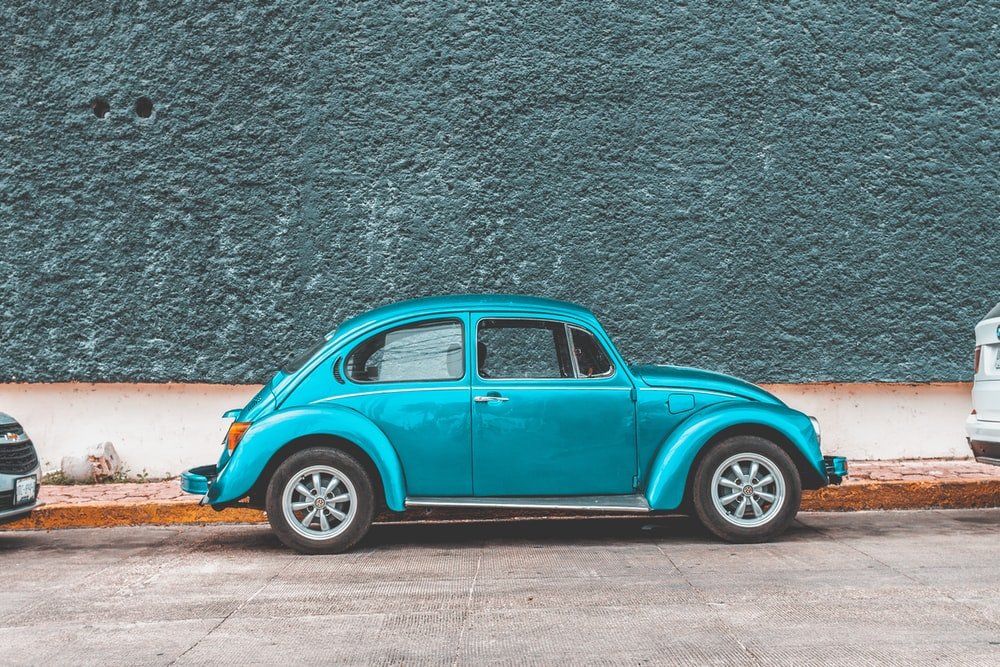Paint By Numbers | Beetle - Teal Volkswagen Beetle Car Parked Beside Sidewalk