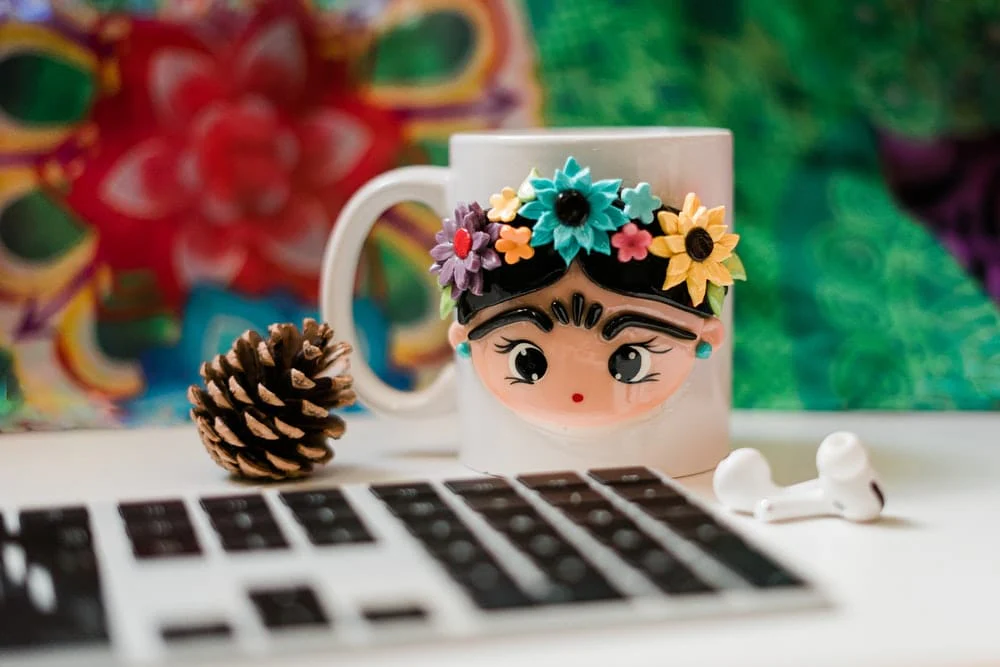 Paint By Numbers | White And Black Cat Ceramic Mug On Macbook Pro