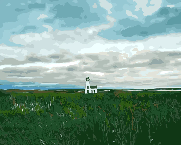 Paint By Numbers | White Lighthouse Surrounded By Grass Field