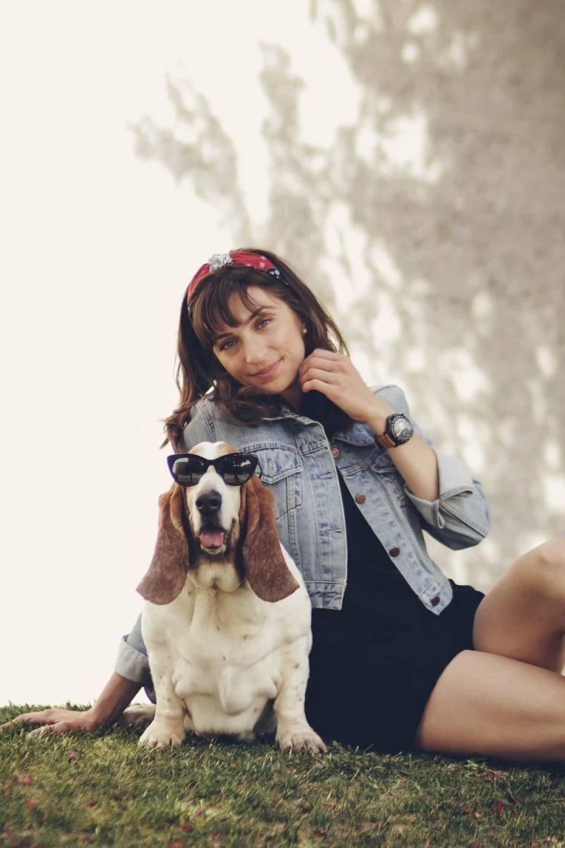 Paint By Numbers | Basset Hound - Woman Sitting Beside The Basset Hound